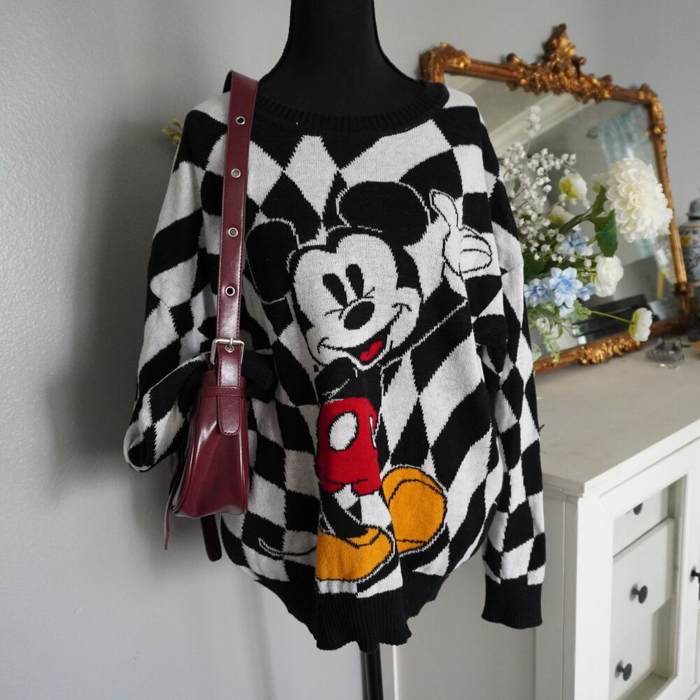 Disney Mickey Mouse Checkered Crew Neck Sweater